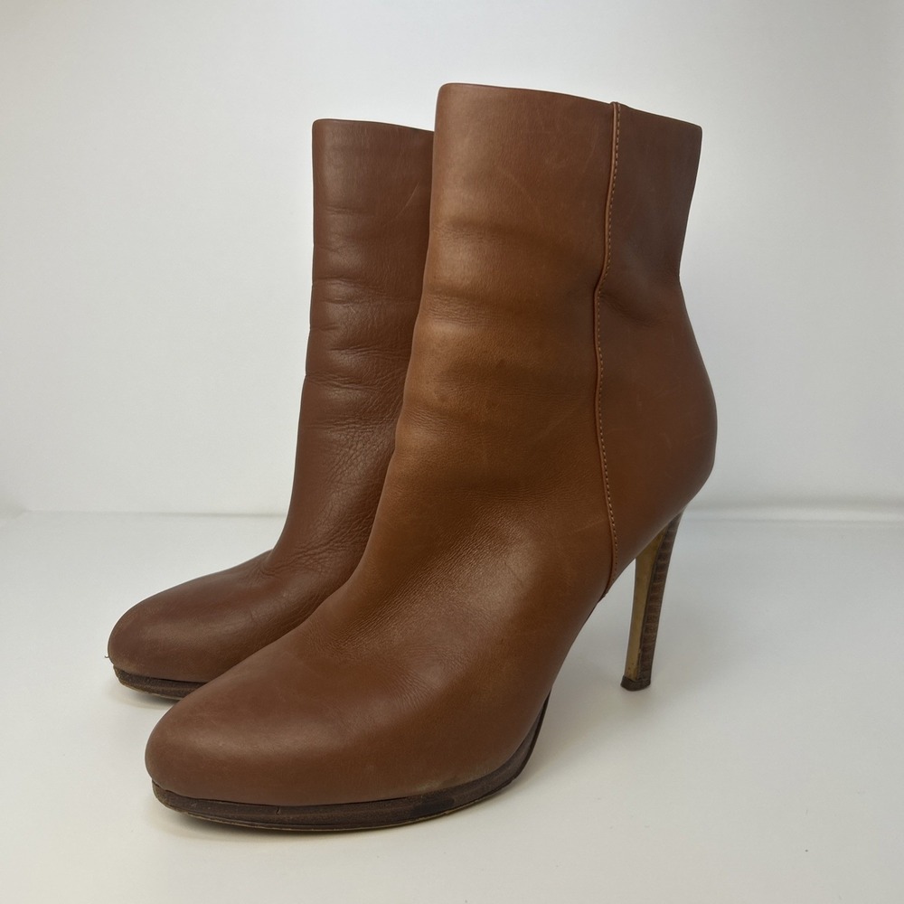 Nine West Quanette Platform Leather Booties Brown Leather Ankle Boots Size‎ 8M